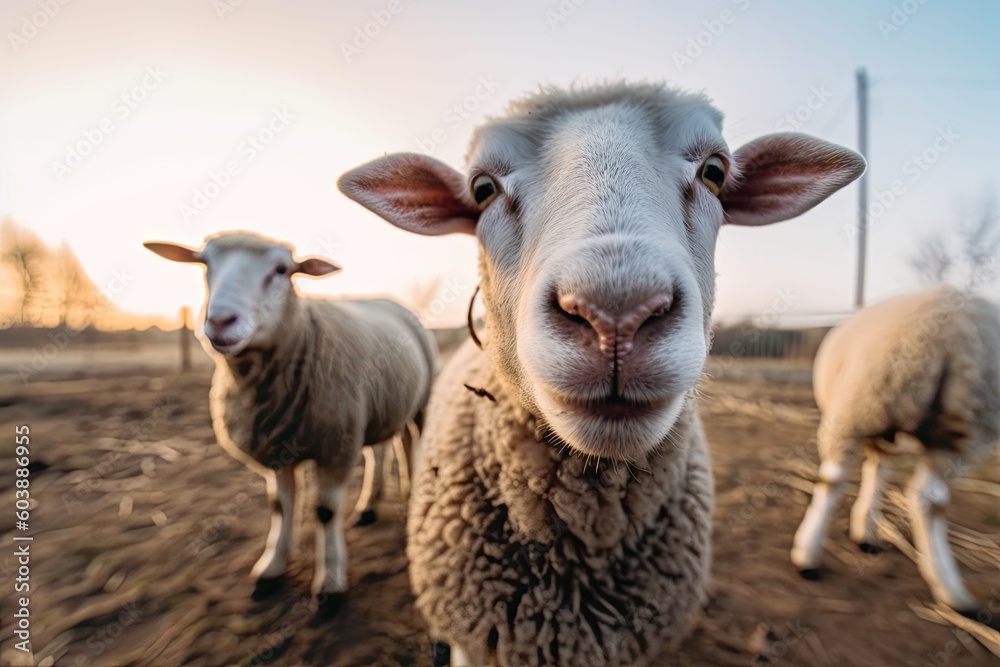 curious sheep staring directly at the viewer Generative AI curious sheep staring directly at the viewer Generative AI