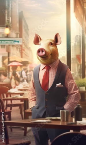 Pig dressed in a suit like a businessman (generative AI)