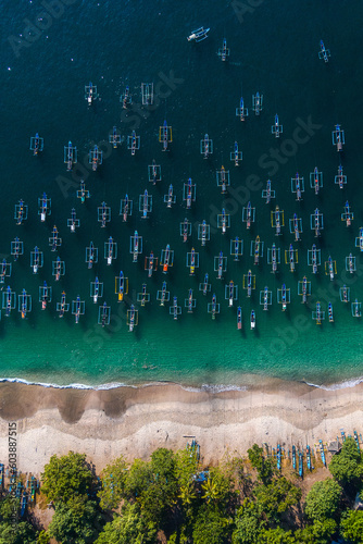 Aerial view of boats on the shore