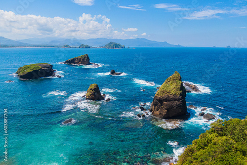 Beautiful aerial view of Papuma beach in the morning.
