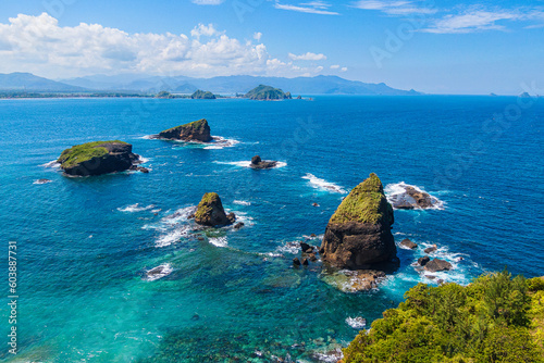 Beautiful aerial view of Papuma beach in the morning.