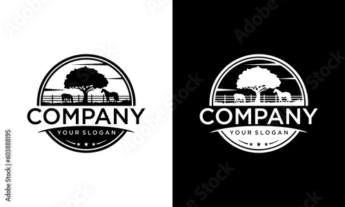 vintage fresh farm with tree logo designs