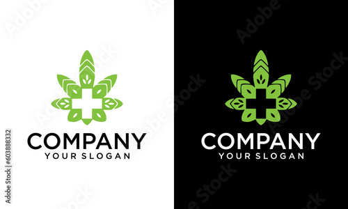 Cannabis Marijuana Leaf with Asclepius Snake logo design for Hemp CBD business