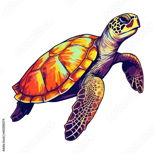 Colorful Sea Turtle modern pop art style, Sea Turtle illustration, simple creative design. © Ann