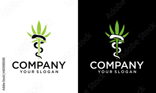 Cannabis Marijuana Leaf with Asclepius Snake logo design for Hemp CBD business