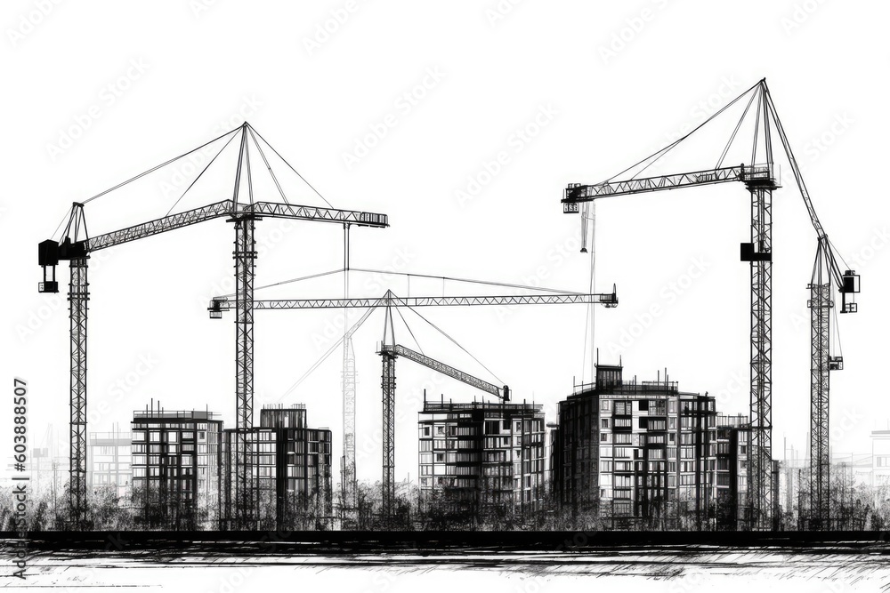 urban landscape with cranes and buildings Generative AI urban landscape with cranes and buildings Generative AI