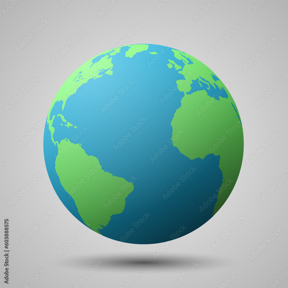 Fototapeta premium 3d planet earth icon. vector globe on gray background. Earth Elements by Google Earth.
