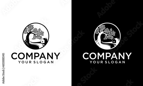  Tree House Logo Design Template. Tree Home logotype Design vector, Nature eco House Logo