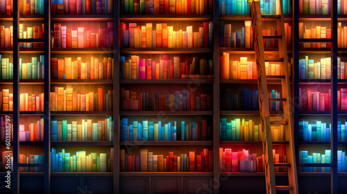 巨大図書館の光る本棚　Generative AI  © AYANO