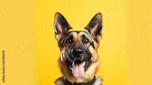 Portrait of a German shepherd dog on a yellow background.Generative Ai