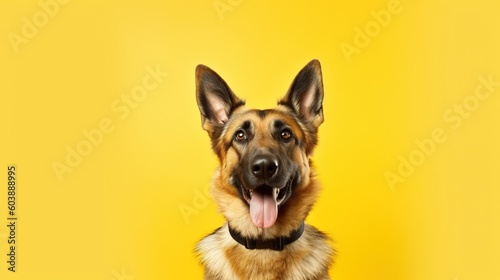 Portrait of a German shepherd dog on a yellow background.Generative Ai