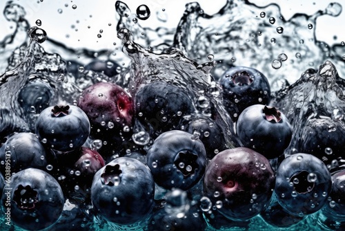 blueberries being splashed with water Generative AI