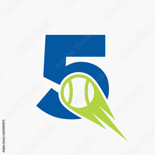 Initial Letter 5 Tennis Club Logo Design Template. Tennis Sport Academy, Club Logo