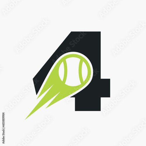 Initial Letter 4 Tennis Club Logo Design Template. Tennis Sport Academy, Club Logo