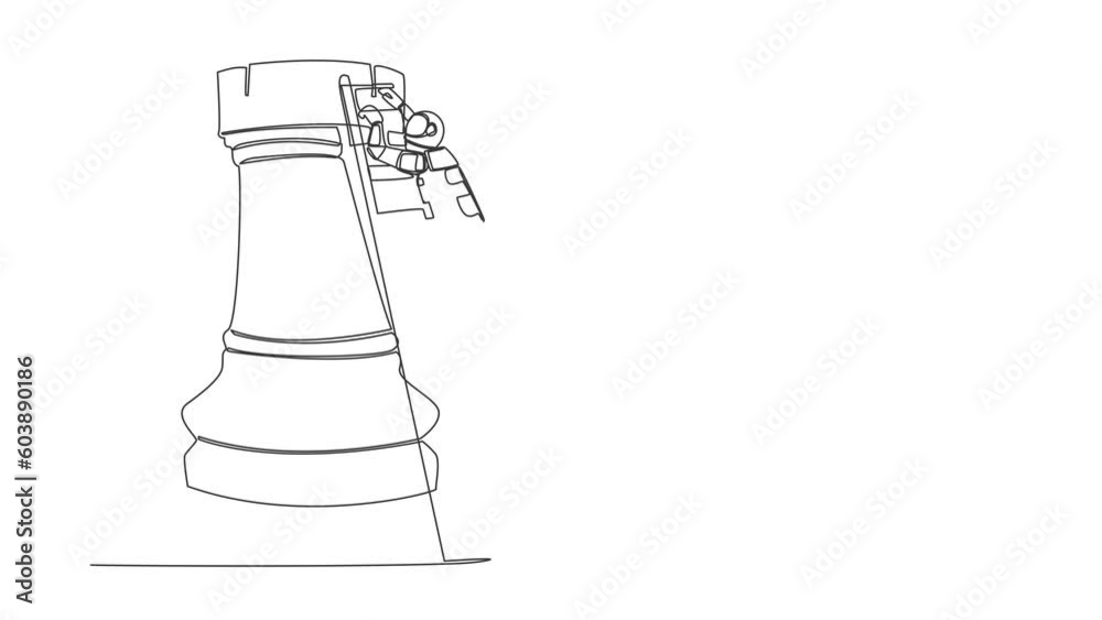 Self drawing animation of single line draw astronaut climbing rook ...