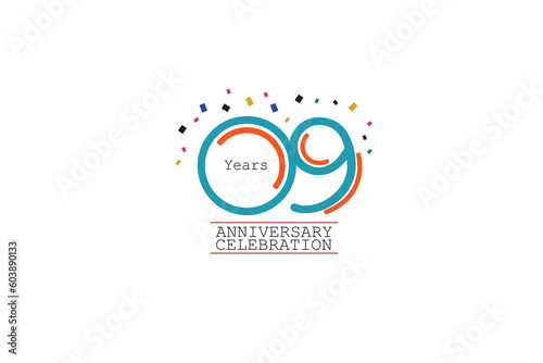 9th, 9 years, 9 year anniversary 2 colors blue and orange on white background abstract style logotype, vector design for celebration vector