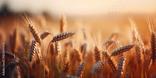 Golden wheat field. Grain, growing and harvest. Generative ai illustration