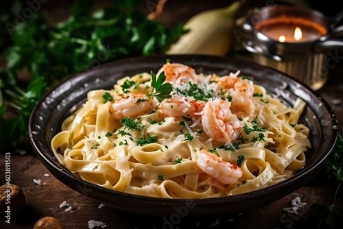 Fettuccine Creamy Cheese With Topping Parmesan Cheese