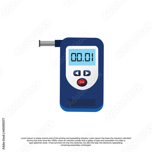  Breath analyzer test machine,Digital alcohol tester . flat vector illustration.