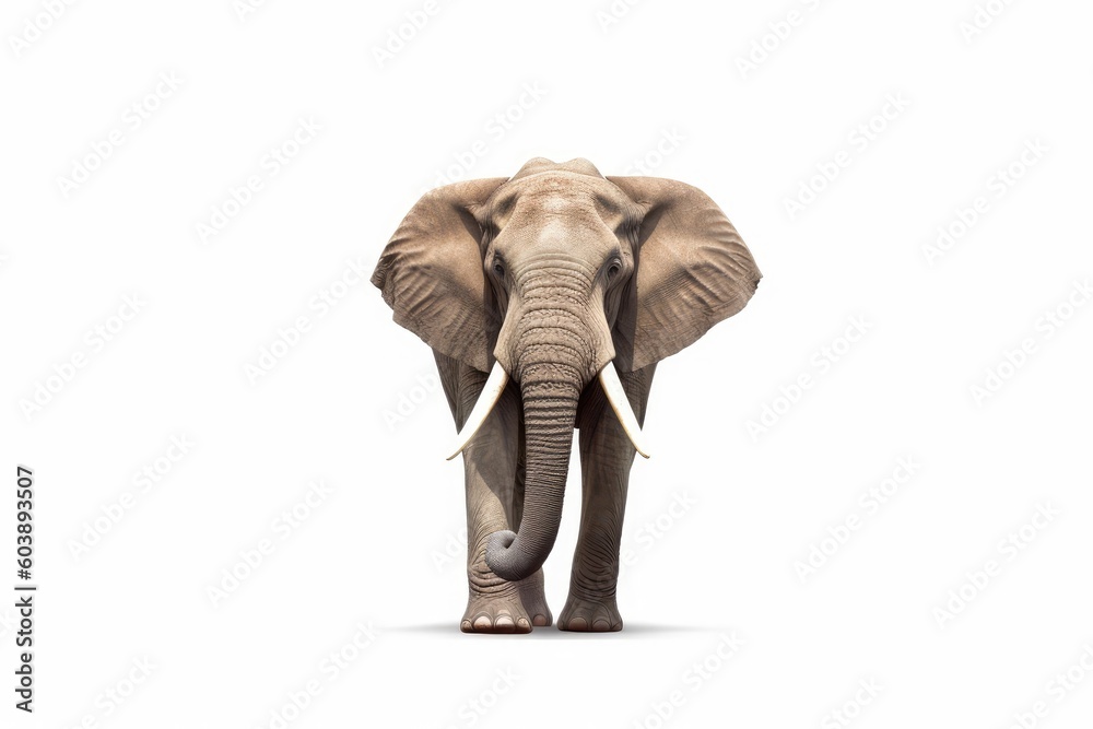 elephant approaching isolated on white background. Generative AI technology.