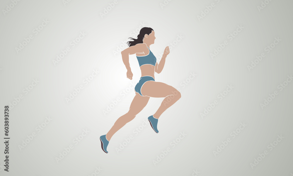 Silhouette of a running athlete girl on a light background. Vector illustration