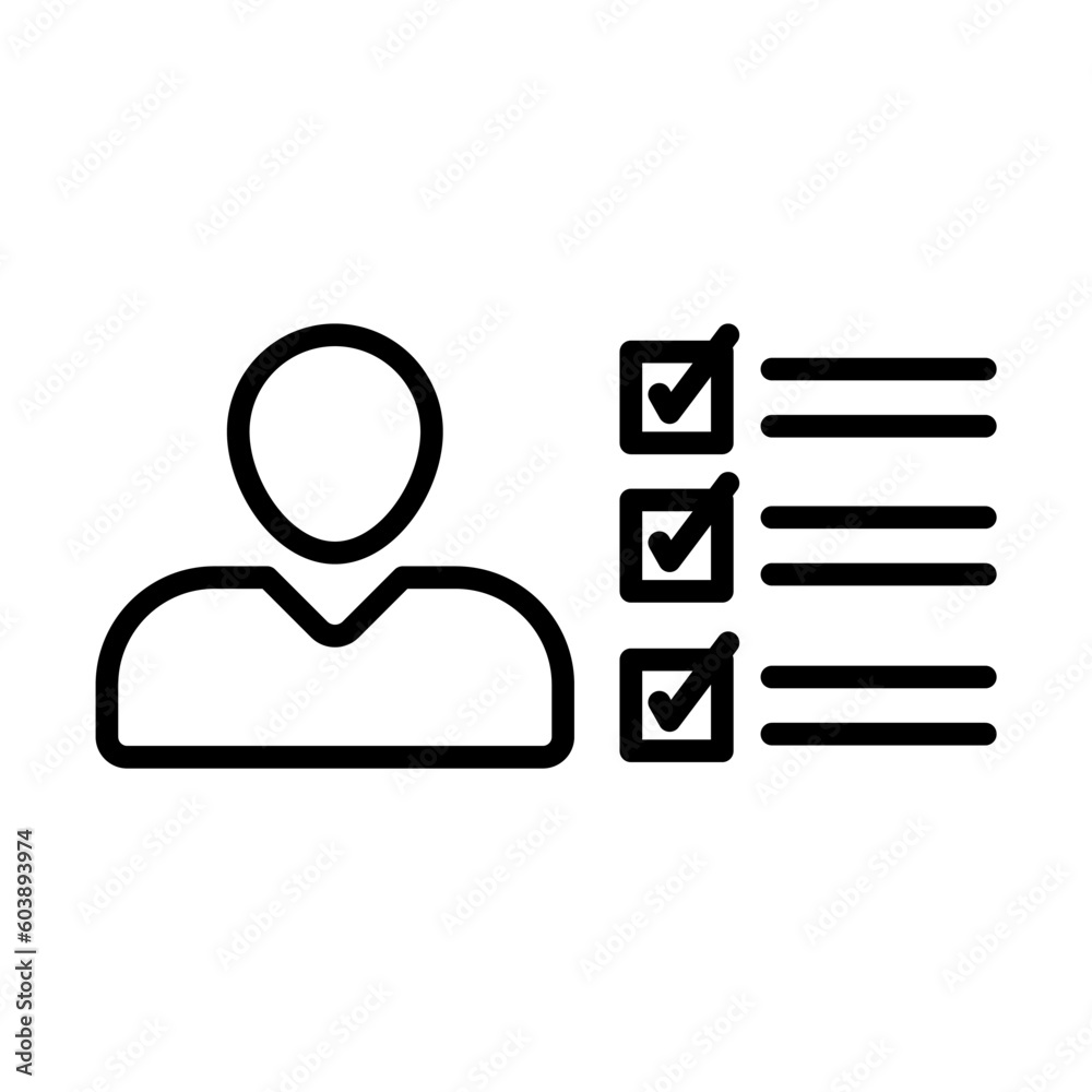 illustration of a resume document, a person with a checklist icon vector illustration of a resume document, a person with a checklist icon vector