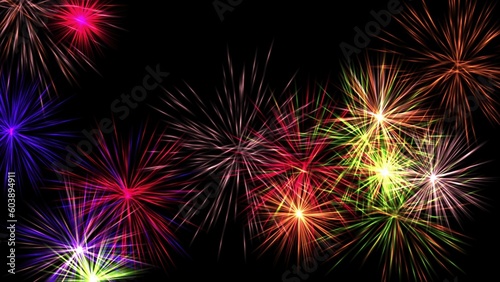 Beautiful illustration of colorful fireworks on plain black background