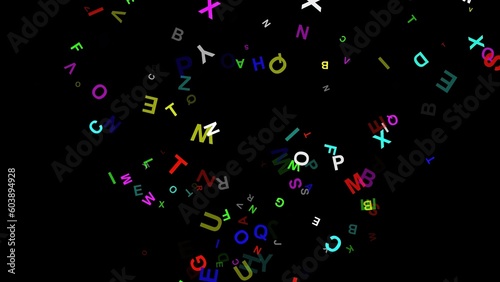 Beautiful illustration of colorful English alphabets on plain black background