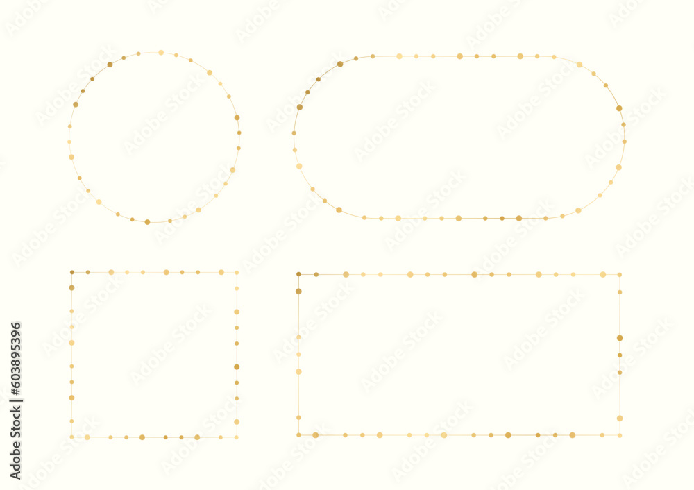 Gold Christmas Fairy Lights Frame Border Set. Abstract geometric golden dots circle frame collection. Gold Christmas Fairy Lights Frame Border Set. Abstract geometric golden dots circle frame collection.
