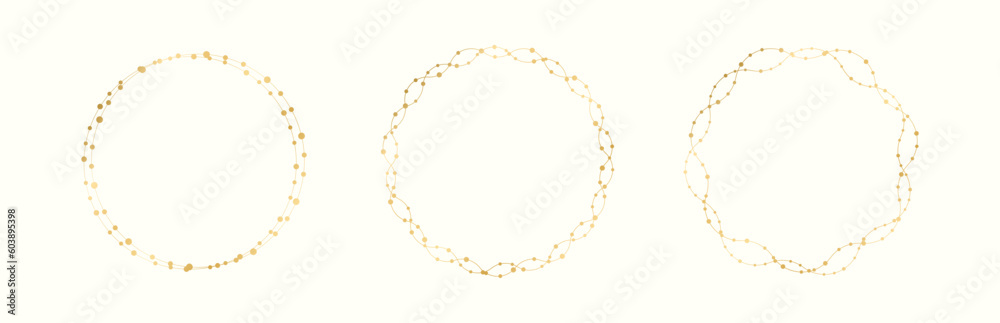 Gold Round Christmas Fairy Lights Frame Border Set. Abstract golden dots circle frame collection. Gold Round Christmas Fairy Lights Frame Border Set. Abstract golden dots circle frame collection.