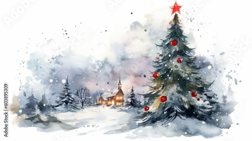 watercolor christmas White background scene Generative AI