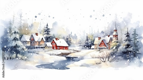 watercolor christmas White background scene Generative AI