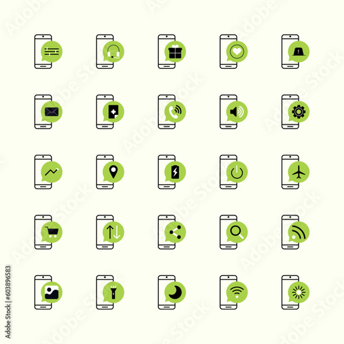 set of green mobile icon vector illustration