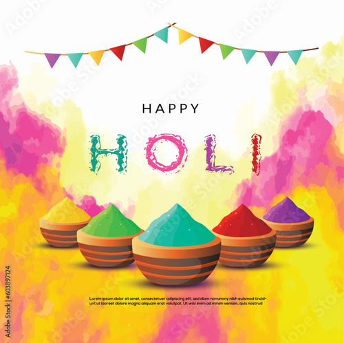 Happy Holi Colorful holi greeting festival, Holi wishes , Social Media Poster, Holi Creative