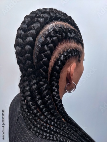 Принти на полотні African American Women With Hair Braided Into A Cornrow Hairstyle Using Syntheti