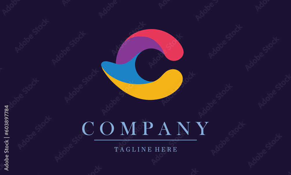 Fototapeta premium Colorful letter C logo design minimalist vector icon company. Design logo letter C tails unique monogram initials.