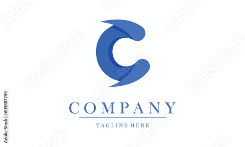Fototapeta Naklejka Na Ścianę i Meble -  Letter C logo modern minimalist vector company. Design logo letter C wings unique monogram initials with blue color.