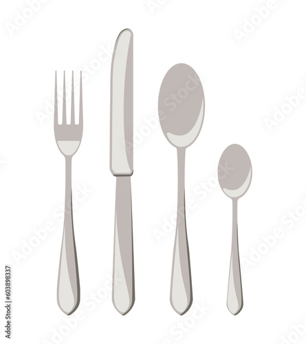 Cutlery knife fork small spoon. Flat style. 