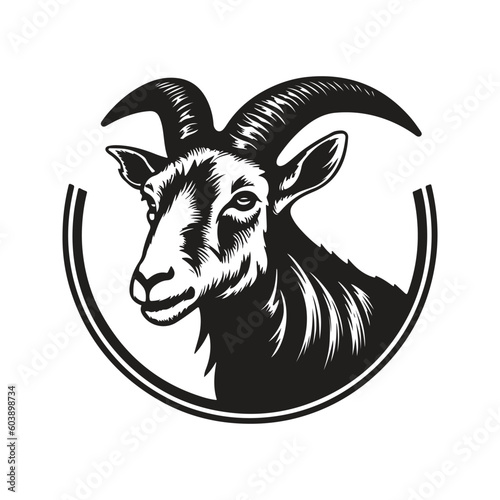 goat, vintage logo line art concept black and white color, hand drawn illustration
