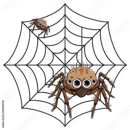 Spider on spider web cartoon isolated