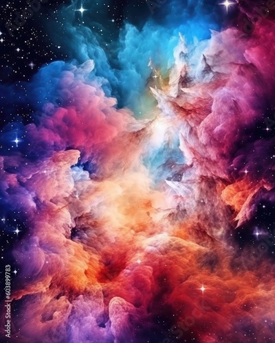 The colorful space galaxy cloud nebula is a stunning wallpaper.  Generative AI 