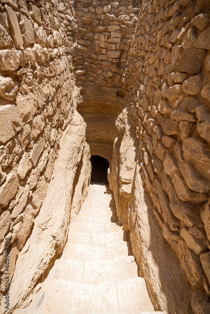 false entrance to the pyramid of Djoser in Saqqara. Descent into dungeon.
