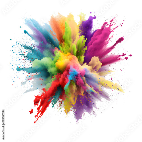 holi powder colorful splash explosion effect on transparent background ,generative ai