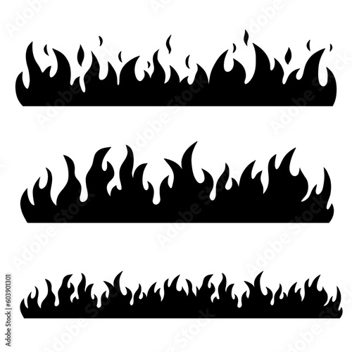 Hand drawn fire silhouette border. Vector illustration isolated on white
