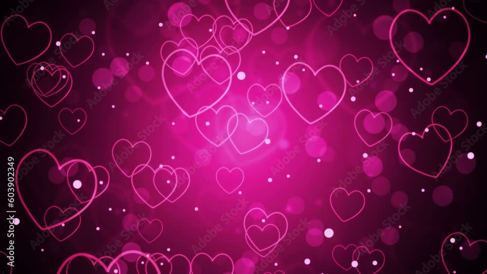 Heart, emoji and floating on neon background of animation for love, valentines day or graphic pattern. Geometric hearts or loving icons falling for romance, dating or glowing shapes with pink effect Heart, emoji and floating on neon background of animation for love, valentines day or graphic pattern. Geometric hearts or loving icons falling for romance, dating or glowing shapes with pink effect