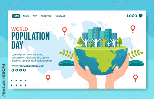 World Population Day Social Media Landing Page Flat Cartoon Hand Drawn Template Illustration photo