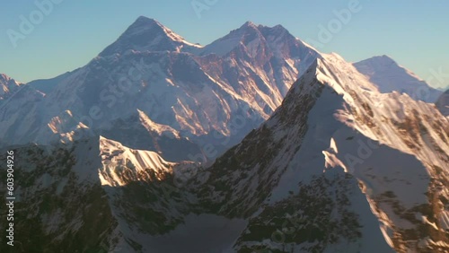 Incredible cinematic scenic flight Mt Everest Himalayas Nepal China slow-motion 120p Kathmandu Buddha Air sunrise tallest mountain peaks in the world National Geographic seven wonders of nature left photo