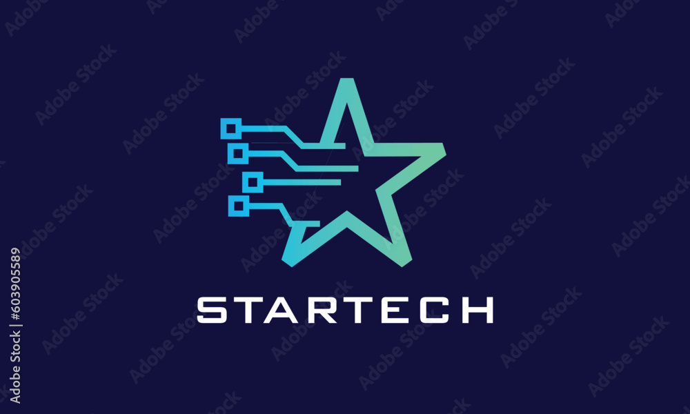 Star symbol blue color logo vector success slogan smart technology concept innovative network connection technology brand