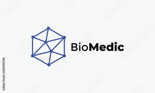Logo vector hexagon triangle blue line bio medic health medical technology chemistry hospital symbol