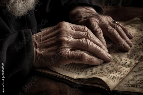 Old jew man reading a religious book. AI generative © santypan